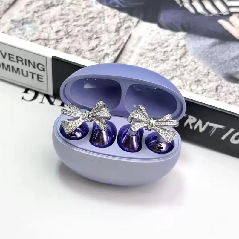 Sparkly Zircon Bow Knot Earphone Clip Detachable Ear Decor Accessory Anti-drop for All Popular Earbuds Girls Weekend Outing Wear