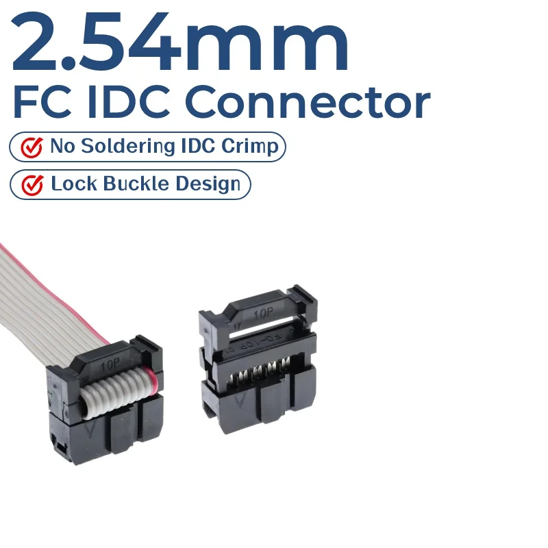 10PCS 2.54MM Pitch 6 Position 8 10 12 14 16 18 20 24 26 30 34 40 Pin Female IDC Socket IDC Connector Ribbon Cable