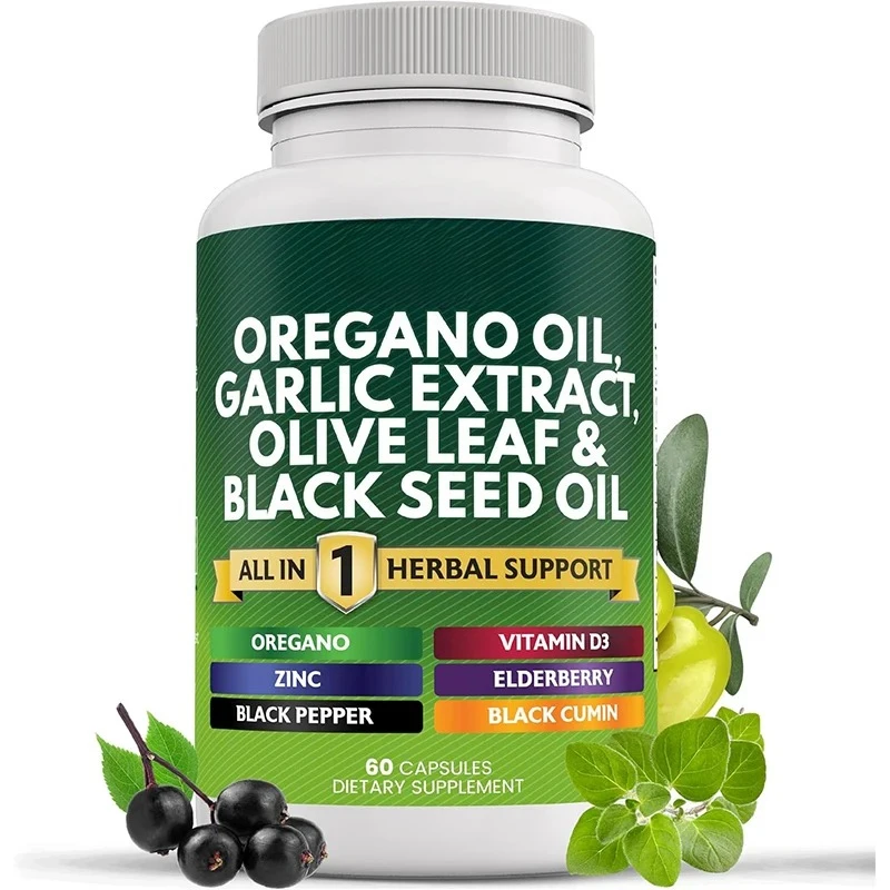 Aceite de Niuzhi Extracto de ajo Hojas de olivo y suplemento Huangqi -60 cápsulas