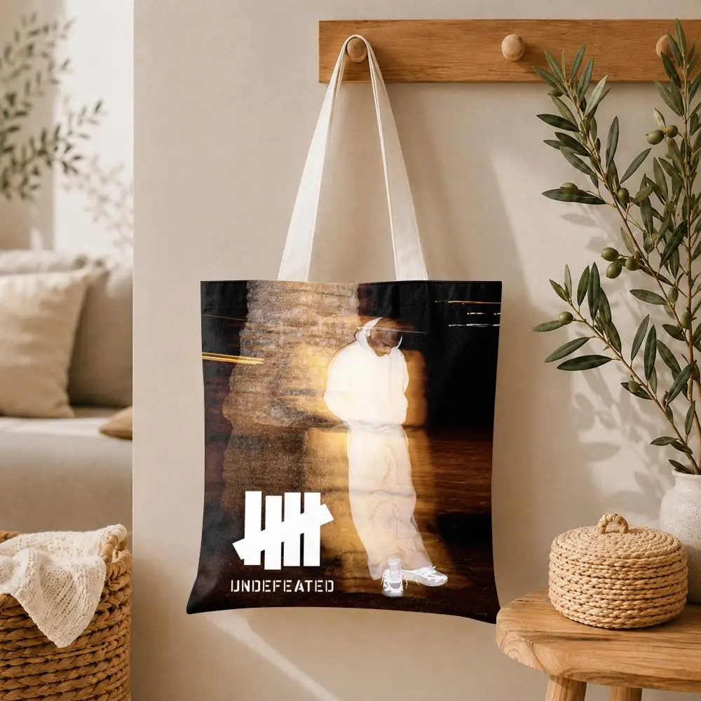 Fashion Design U-Undefeated Storage Bags Large Capacity Canvas Tote Bag Double-Sided Print Shoulder Handbag for Daily Shopping