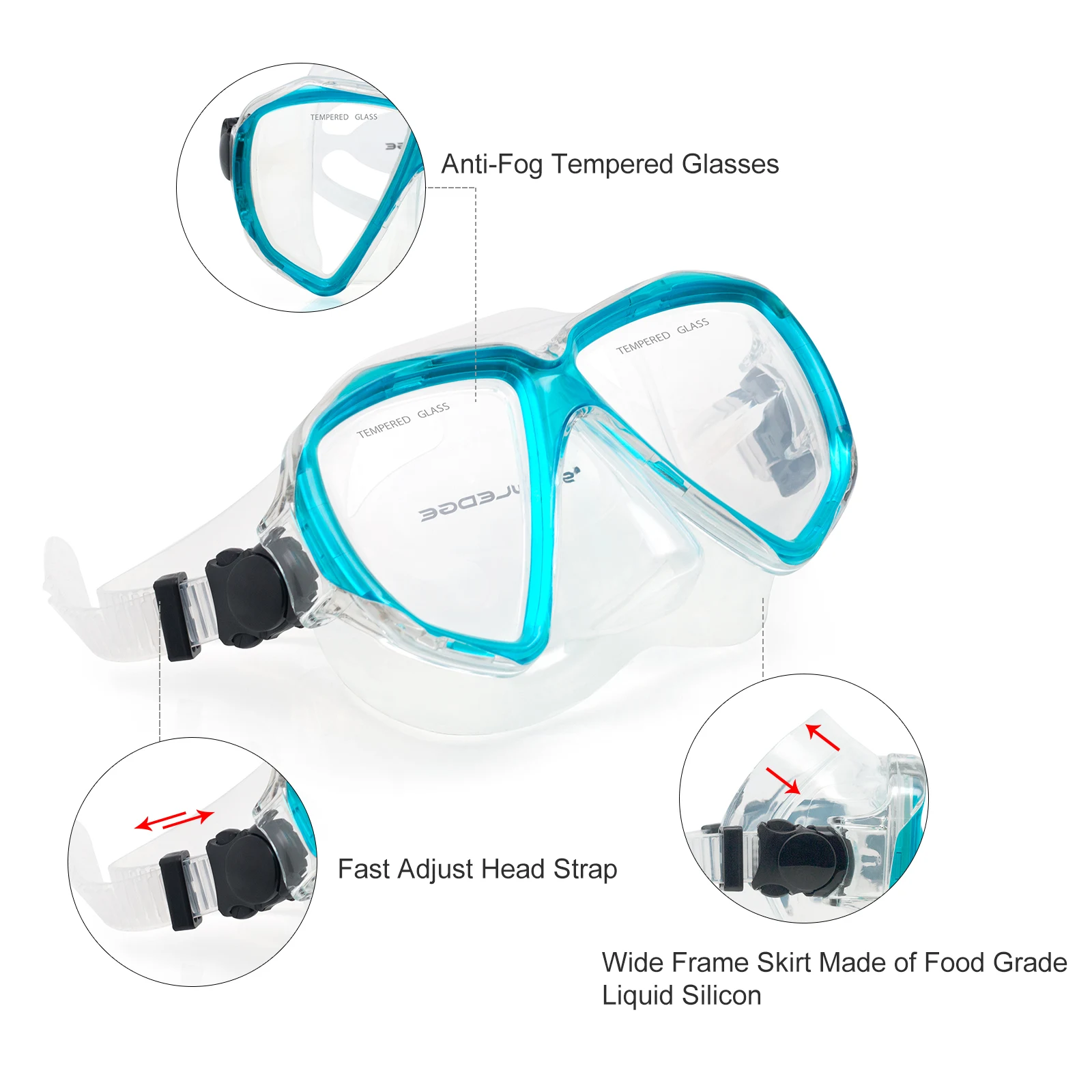 EXP VISION-Anti-Fog Scuba Mask for Adult, Panoramic Diving Kit, Dry Snorkel, Tempered Glass, Swim - Image 3