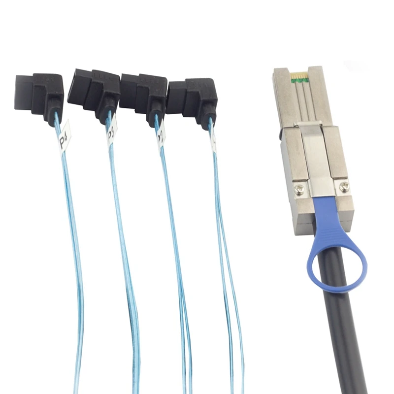 كابل القرص الصلب MINI SAS HD SFF-8088 26P إلى 4 منافذ SATA 7P 90 درجة للخادم