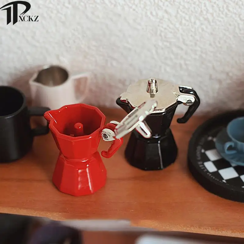 Dollhouse Miniature Coffee Pot Metal Kettle Coffee Maker Toy Model Coffee Appliance Kitchen Home Model Decoration Toy Dollhouse