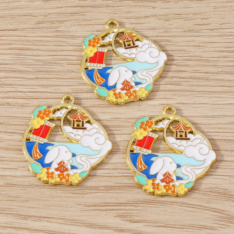 10 Stück Mix Cartoon Tier Kaninchen Charms Emaille Mid-Autumn Festival Charms Anhänger für Schmuckherstellung DIY Ohrringe Halsketten Geschenk – Detail 14
