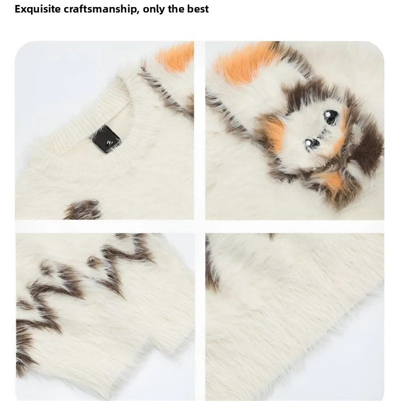 

Ретро-американский вязаный свитер для мужчин с узором под норку, зимний модный свитер для пар и подростков