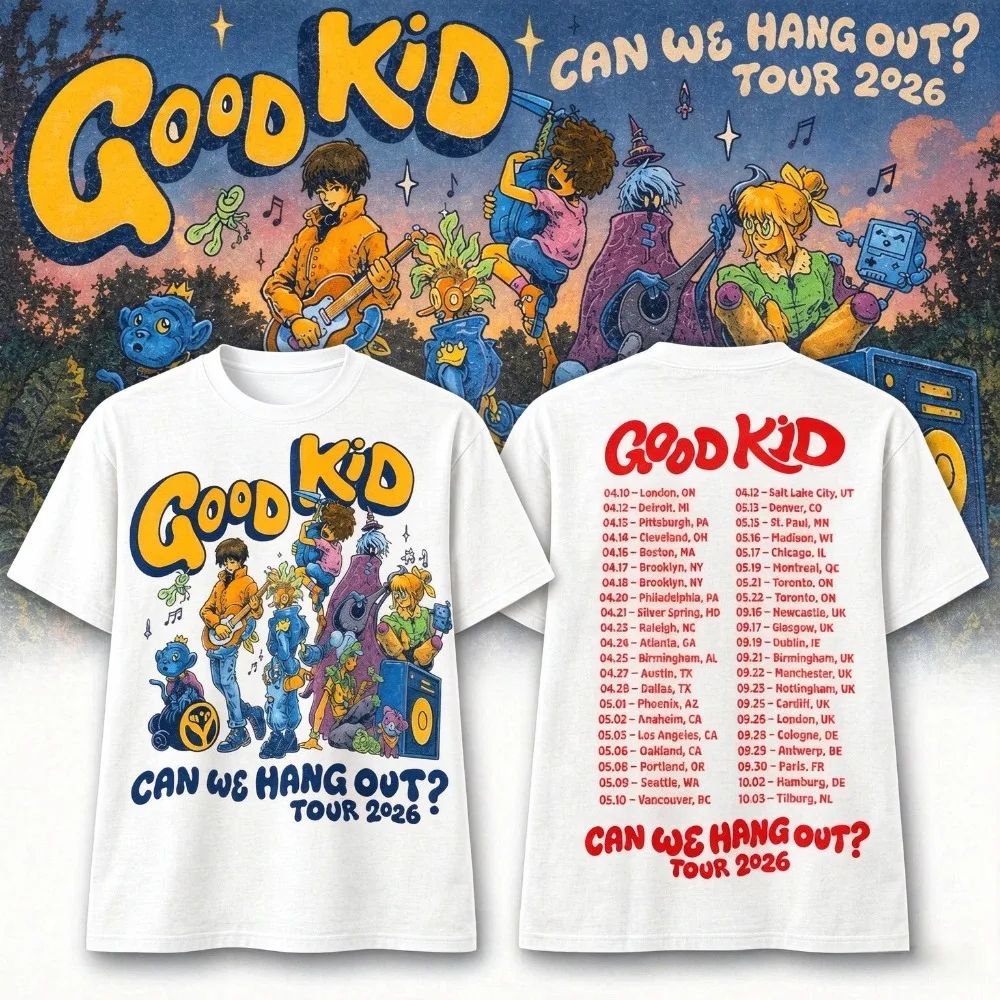 New Men Good Kid Band Tour 2026 T-shirt Can We Hang Out Front and Back Print Oversized Short Sleeve Indie Rock Tee Music Fan