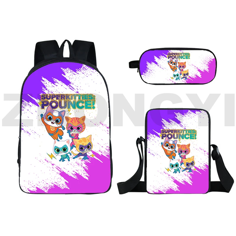 

High Quality 3D SuperKitties School Backpack 3 Pcs/Set Large Fancy High School Bags Travel Leisure Shoulder Bag SuperKitties Bag