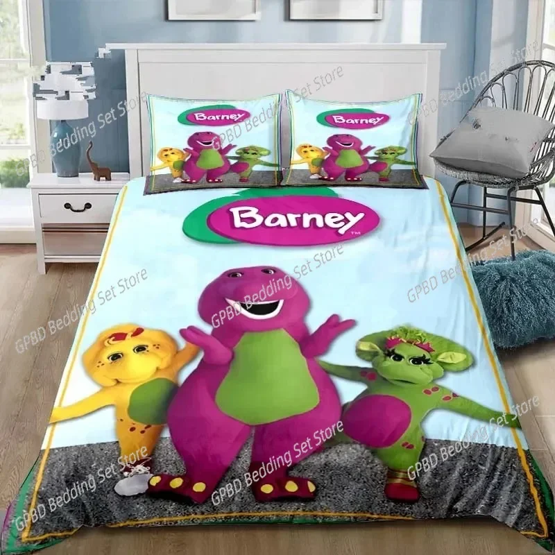Barney Cartoon Friends Bedding Set,Duvet Cover Comforter Bed Set Quilt Cover Pillowcase,King Queen Twin Size Boys Girls Adults
