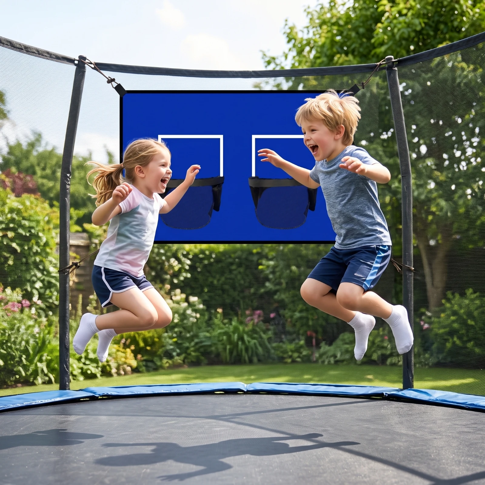 Basketball Target Panel with Hoops Strap-on Trampoline Game Attachment Sports Gear Long-Lasting Toy Long Lasting for Children