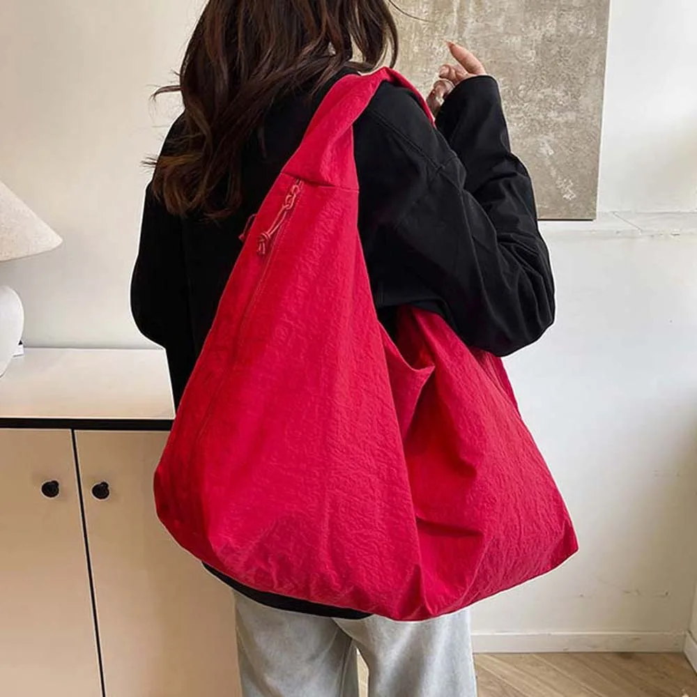 

Casual Nylon Shoulder Bag Double Zipper Design Multi-Pocket Versatile Commuting Handbag Polyester Japanese Style