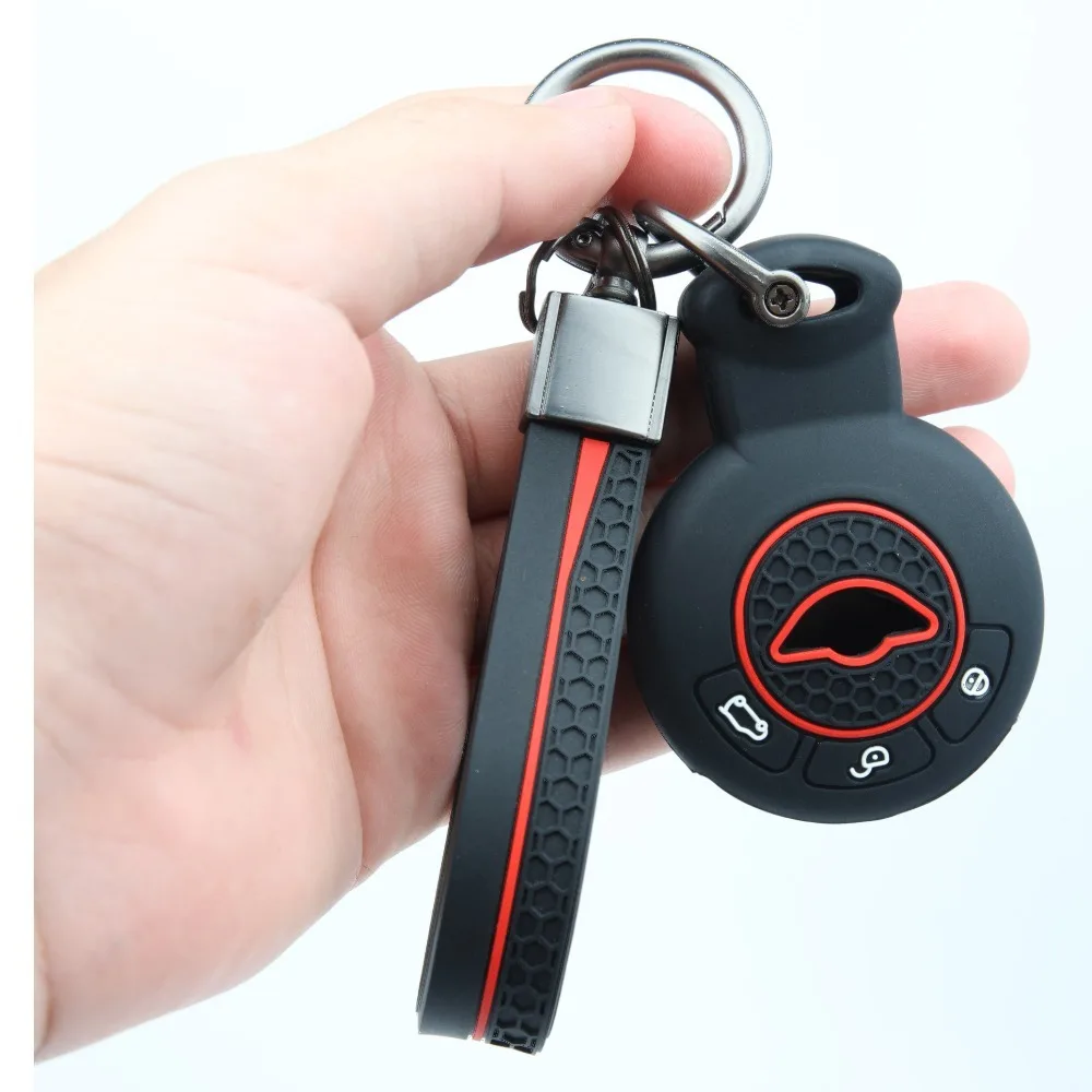 Silicone Car Key Fob Cover Key Chain For BMW Mini Cooper Clubman Countryman Paceman Roadster R56 R57 CAS3 with ring wrist strap