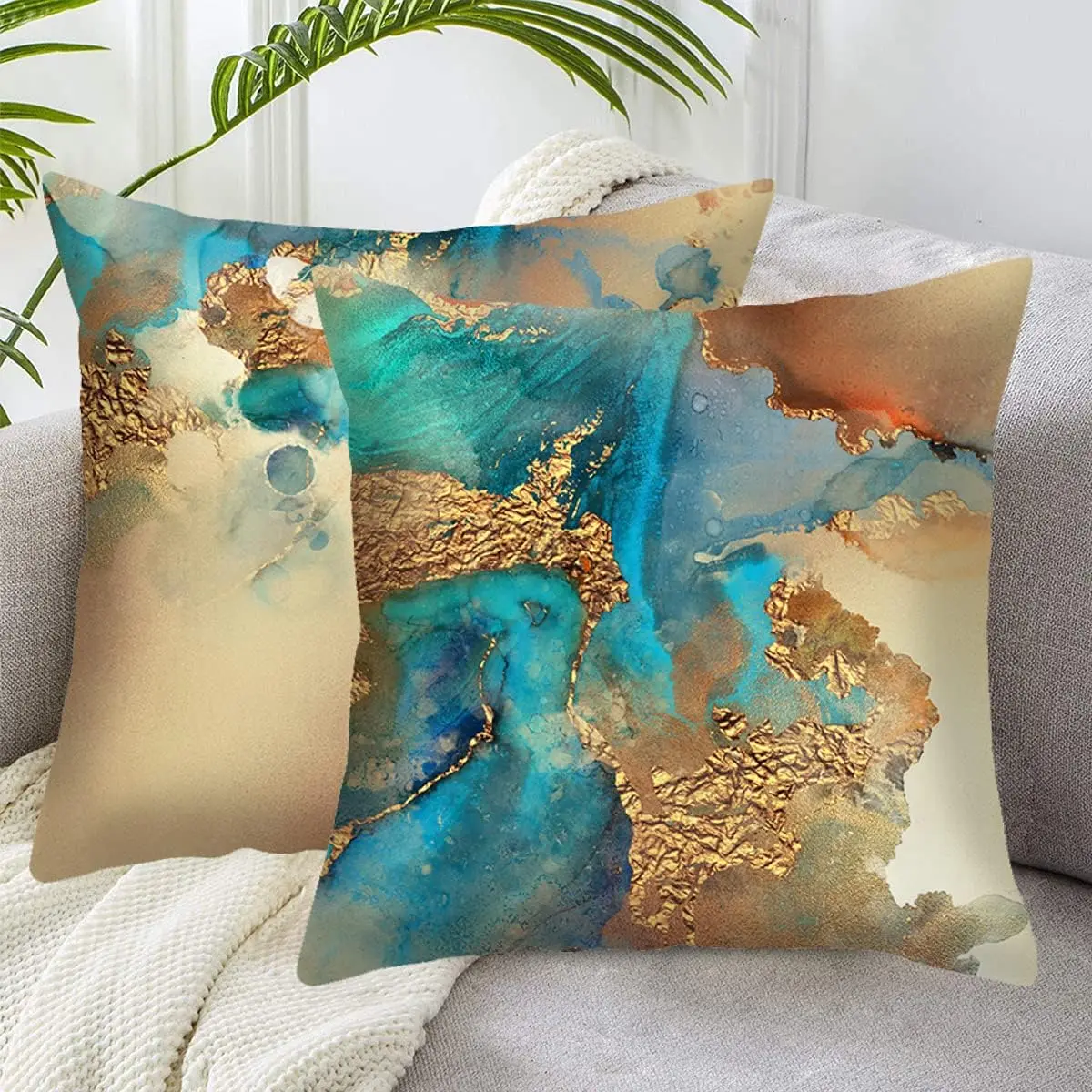Green Gold Pillowcase Printed Soft Short Plush 45x 45cm Decorative Sofa Pillowcase Square Cushion Cover for Living Room Bed Sofa