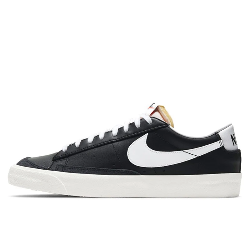 Nike Blazer Low 77 sepatu Skateboard pria wanita, sepatu sneaker datar klasik kulit asli hitam antiselip nyaman