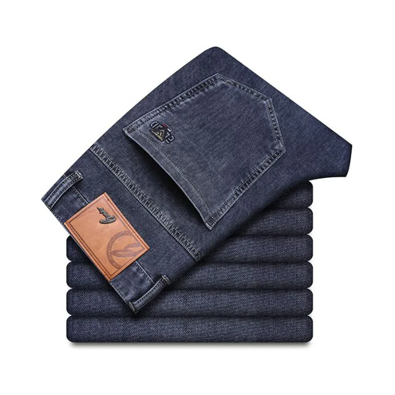 2026 New Classic Men's Straight Jeans Comfortable Elastic Casual Business Work Trousers Fashion Basic Fitted Denim Pants