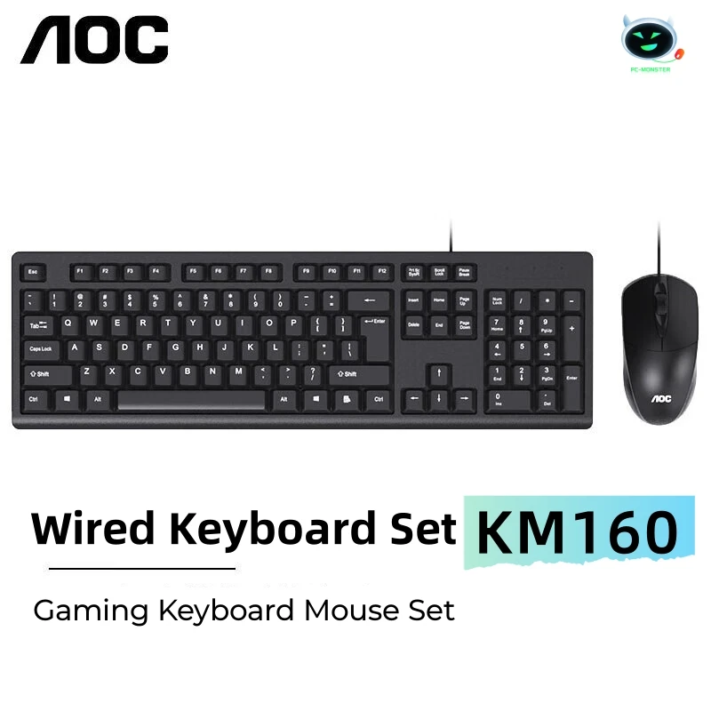 Km160 Wired Keyboard Mouse Set Plug And Play Is Suitable For Games Business Office Home Usb Desktop Peripheralsergonomics