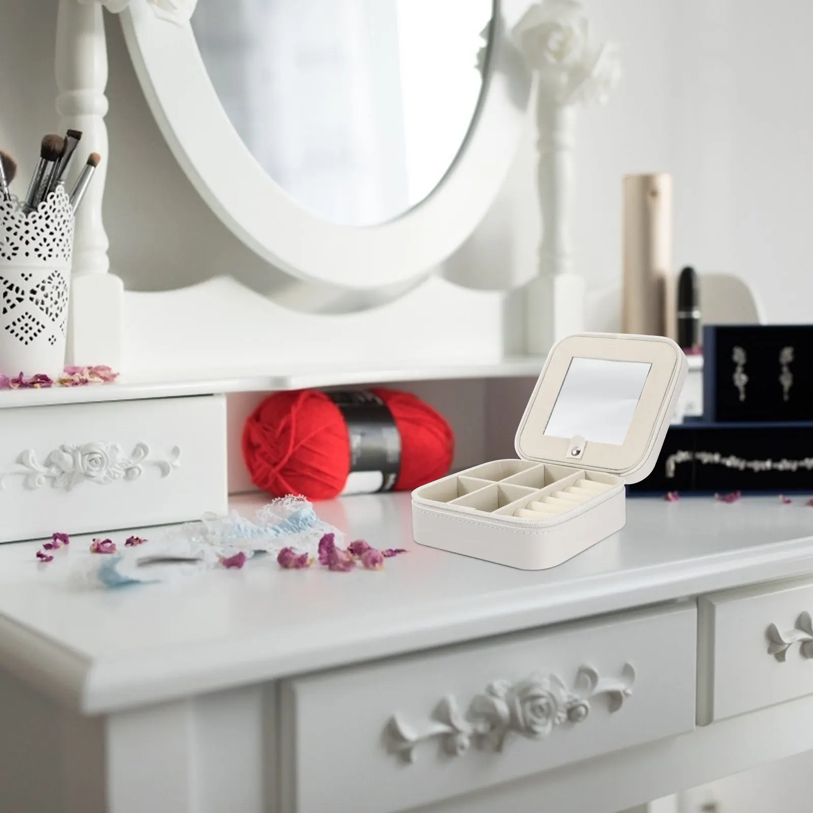 

Elegant Jewelry Display Case Storage Box with Built in Mirror Scratch Resistant for Birthday Mother Wife Girlfriend Special