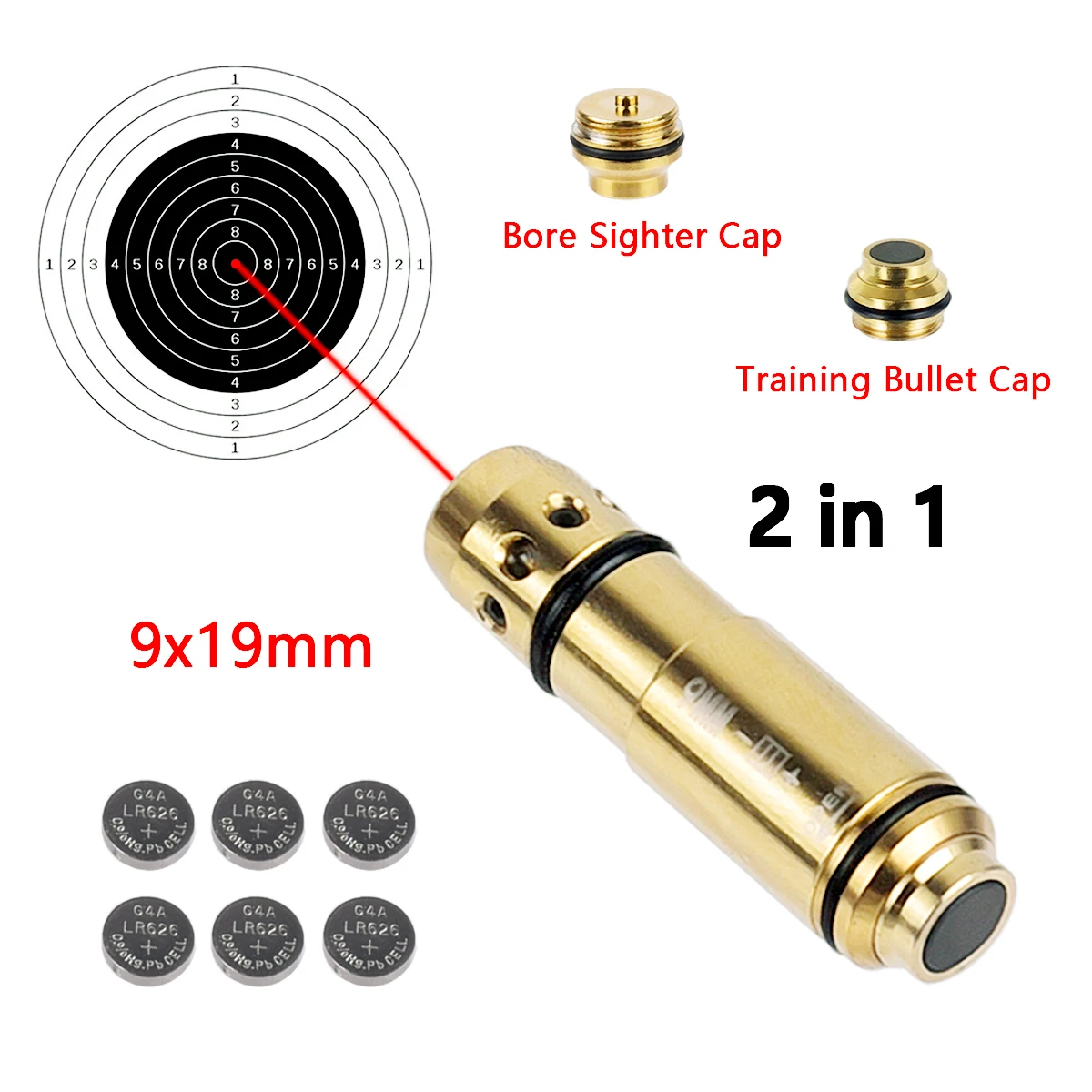 9x19mm Laser Training Bullet Laser Bore Sight 2 in 1 Dual Purpose Laser Pointer for Dry Fire Aiming Calibration GLOCK 43