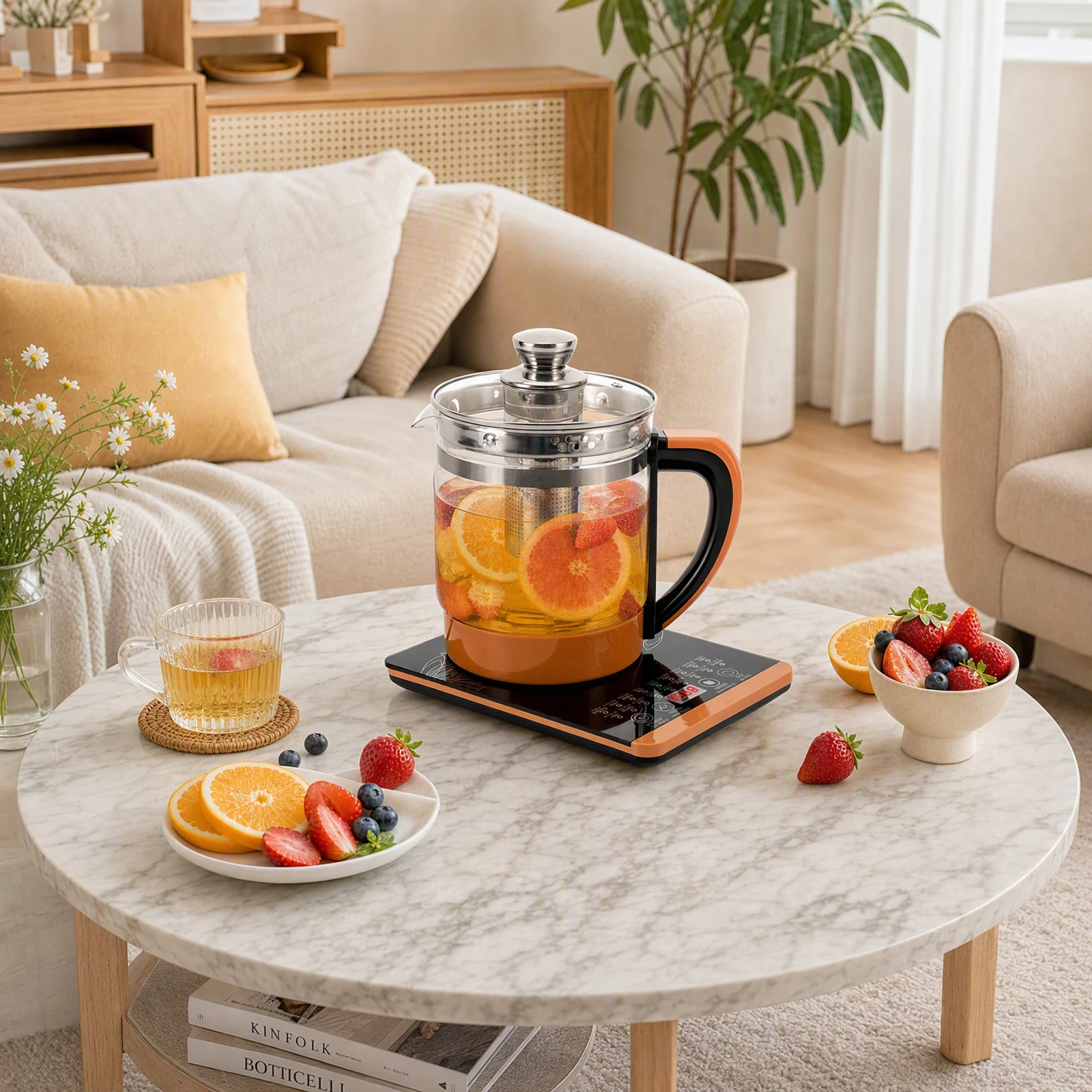1.8L Electric Glass Kettle Electric Kettle HealthCare Pot Black With Filter And Egg Steamer Rack 18 Cooking Functions Multifunctional Tea Maker Hot Water Boiler For Tea Milk Coffee Pasta Hotpot Soup US Standard 3 Way Tea Infuser Adjustable Flavor