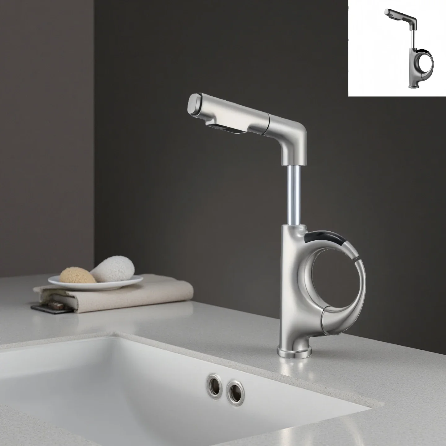 Brushed Bathroom faucet creative pull-out basin robotic arm intelligent digital display faucet stretch hot and cold Tap G3/8G2/1