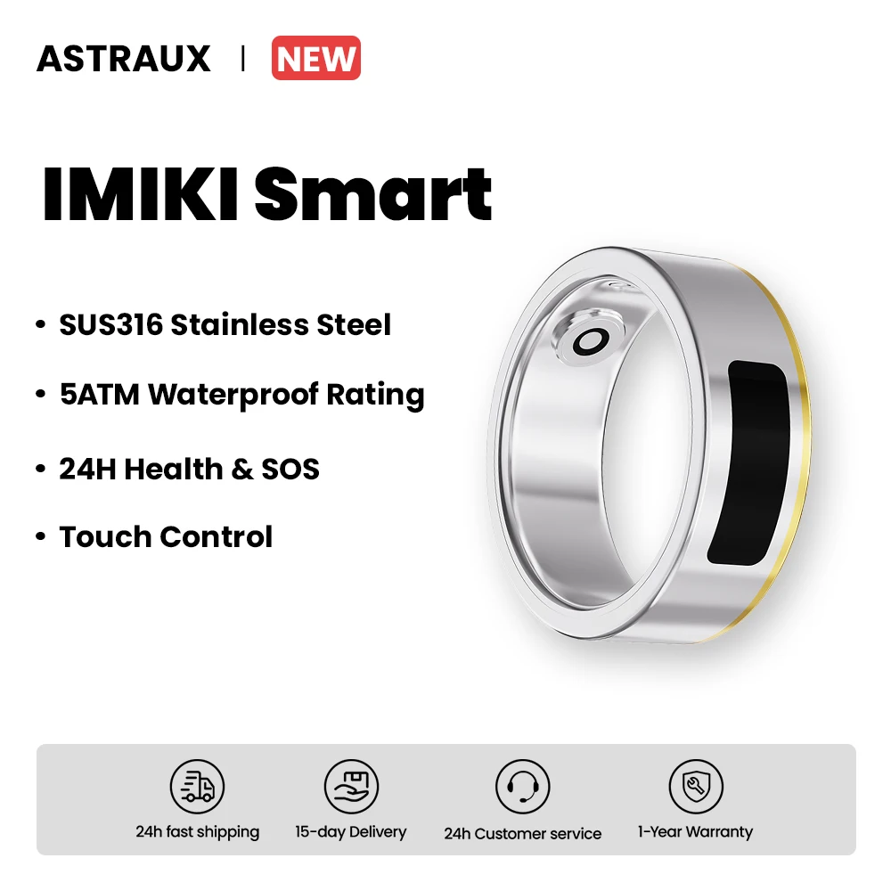 

Смарт-кольцо ASTRAUX из нержавеющей стали SUS316 с сенсорным экраном для мужчин и женщин, монитор сердечного ритма и кислорода в крови, водонепроницаемость 5 АТМ