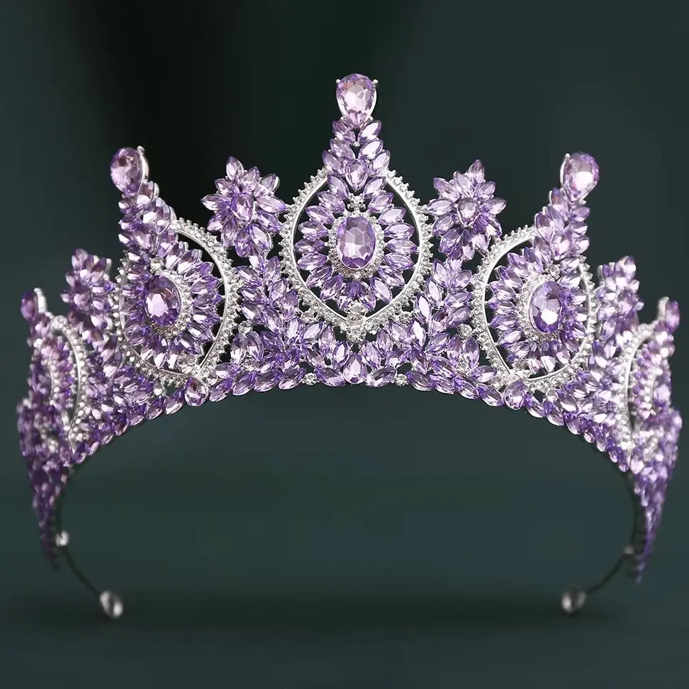 DIEZI 9 Colors Luxury Full AB Rhinestone Crystal Tiara Women Wedding Party Baroque Elegant Bridal Bride Crown Hair Accessories