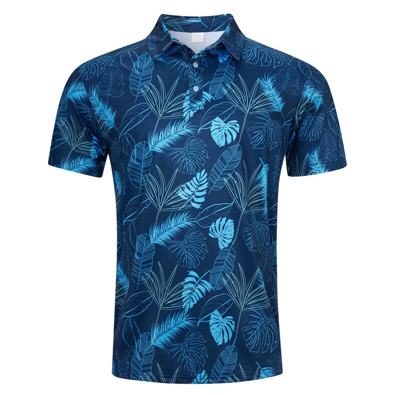 Polo impresso em 3D masculino, flor, folha, flamingo, árvore, coco, árvore, T-shirt gráfica, parte superior de lapela solta, moda de rua, mangas curtas