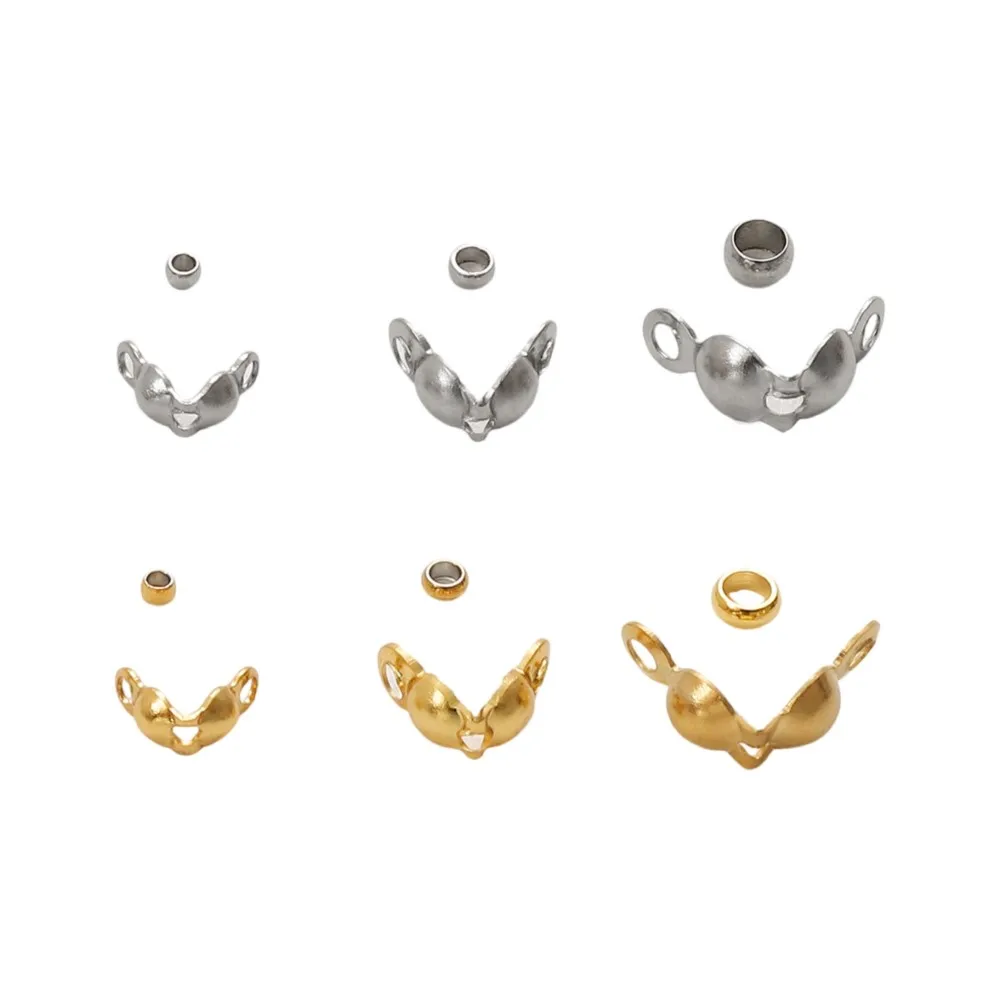 100Pcs Stainless Steel Gold Color End Clasps Hooks Crimps Beads Connector DIY Beaded Necklace Bracelet Jewelry Making Supplies