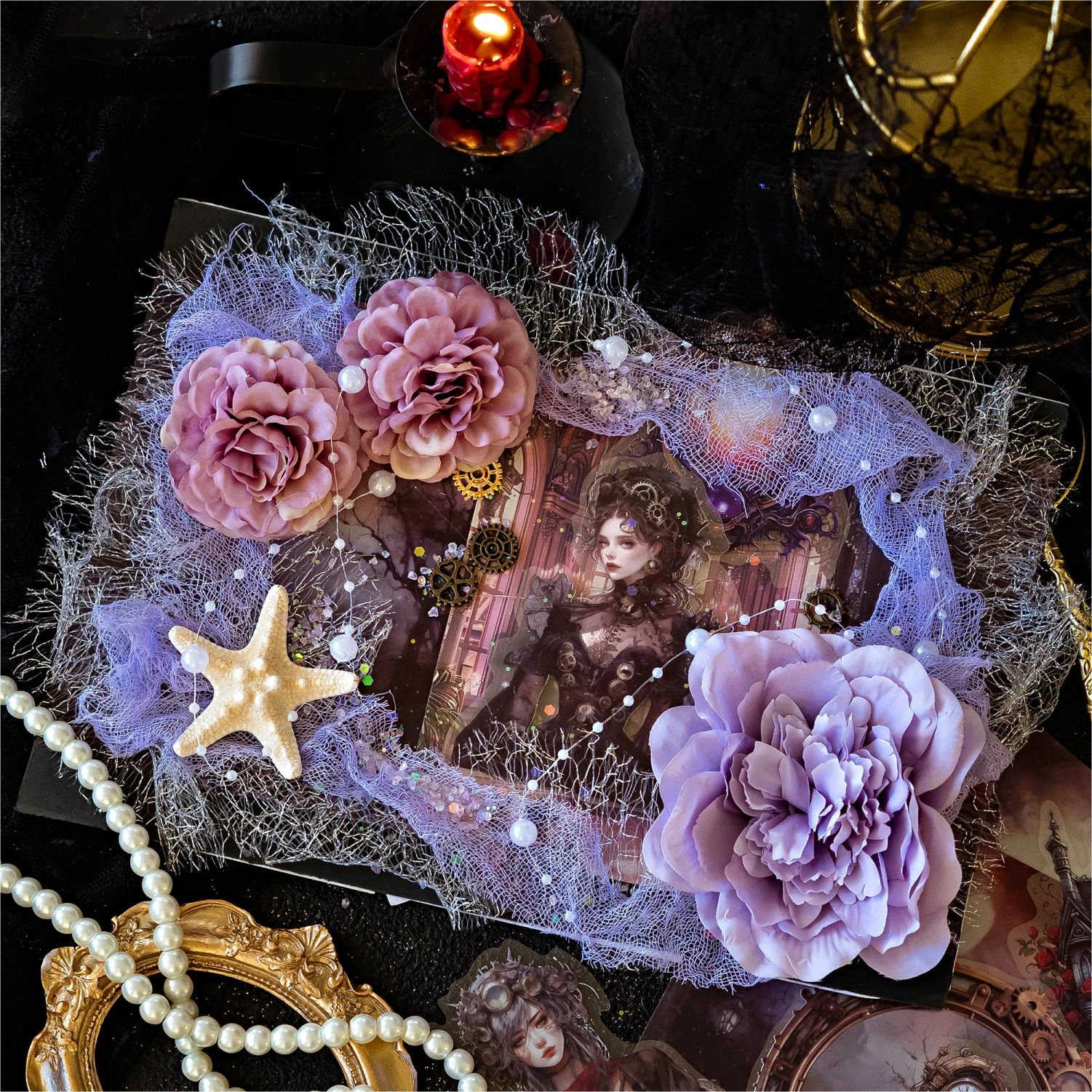 Pegatina decorativa de la serie Dark Fantasy Night, álbum de recortes, juguete para diario, planta, álbum de decoración, papelería DIY, 30 piezas