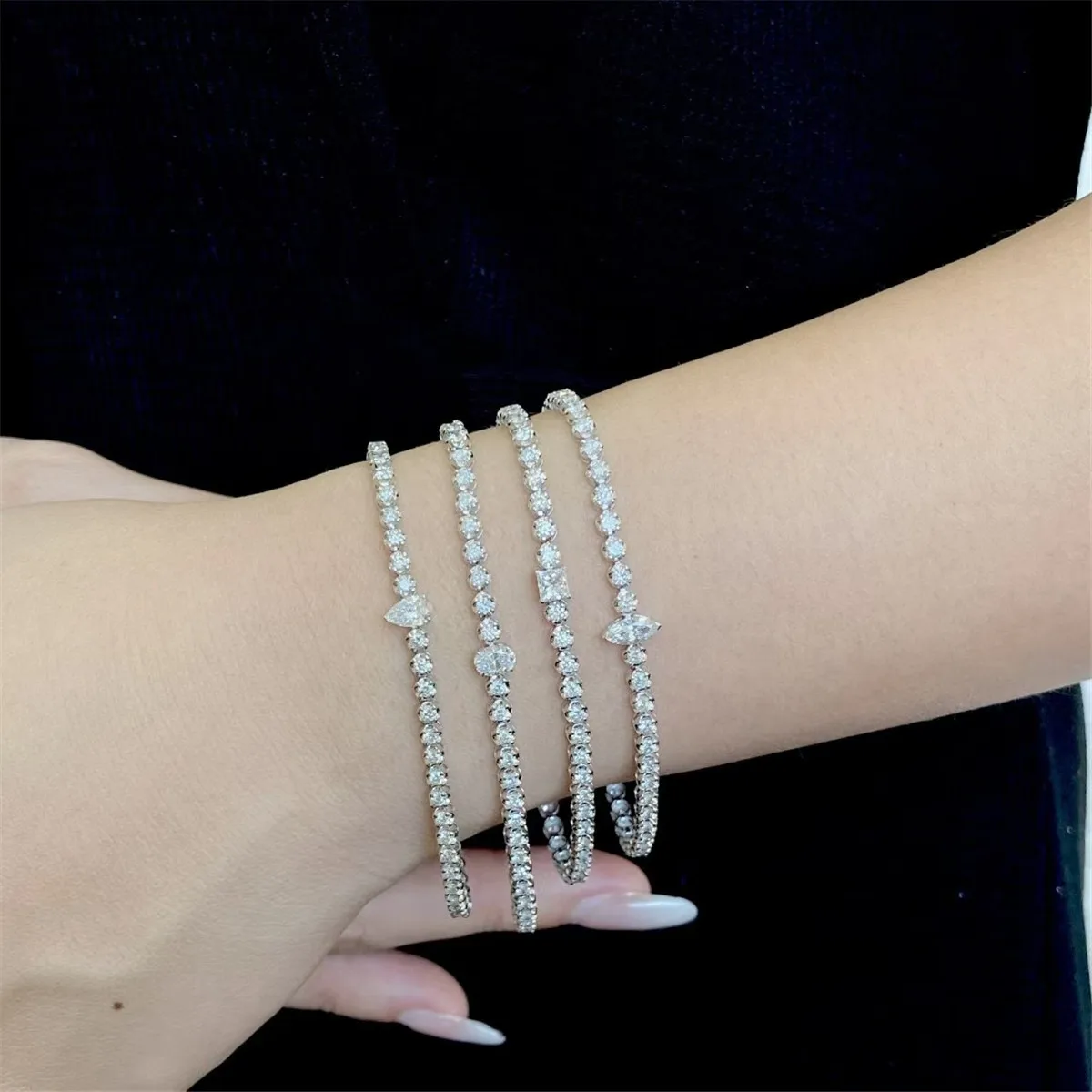 HPHT Pulsera elíptica llena de diamantes de 0,5 quilates con diamantes cultivados en laboratorio de oro de 18 quilates, pulsera de joyería de moda de oro de 14 quilates con forma de lágrima de 0,5 quilates personalizada