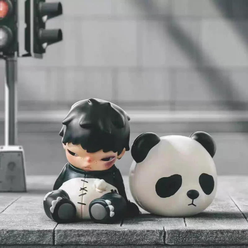 

Оригинальная кукла POPMART Hirono Panda & Hirono×Qoo, румяна после питья, фигурка, подвесная подвеска-карточка, модный модный подарок