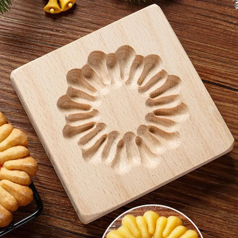 Texture Baking Tool Beech Wood Cookie Mold 3d Texture Diy Wooden Biscuit Mold Non-stick Baking Tool for Home Kitchen Halloween