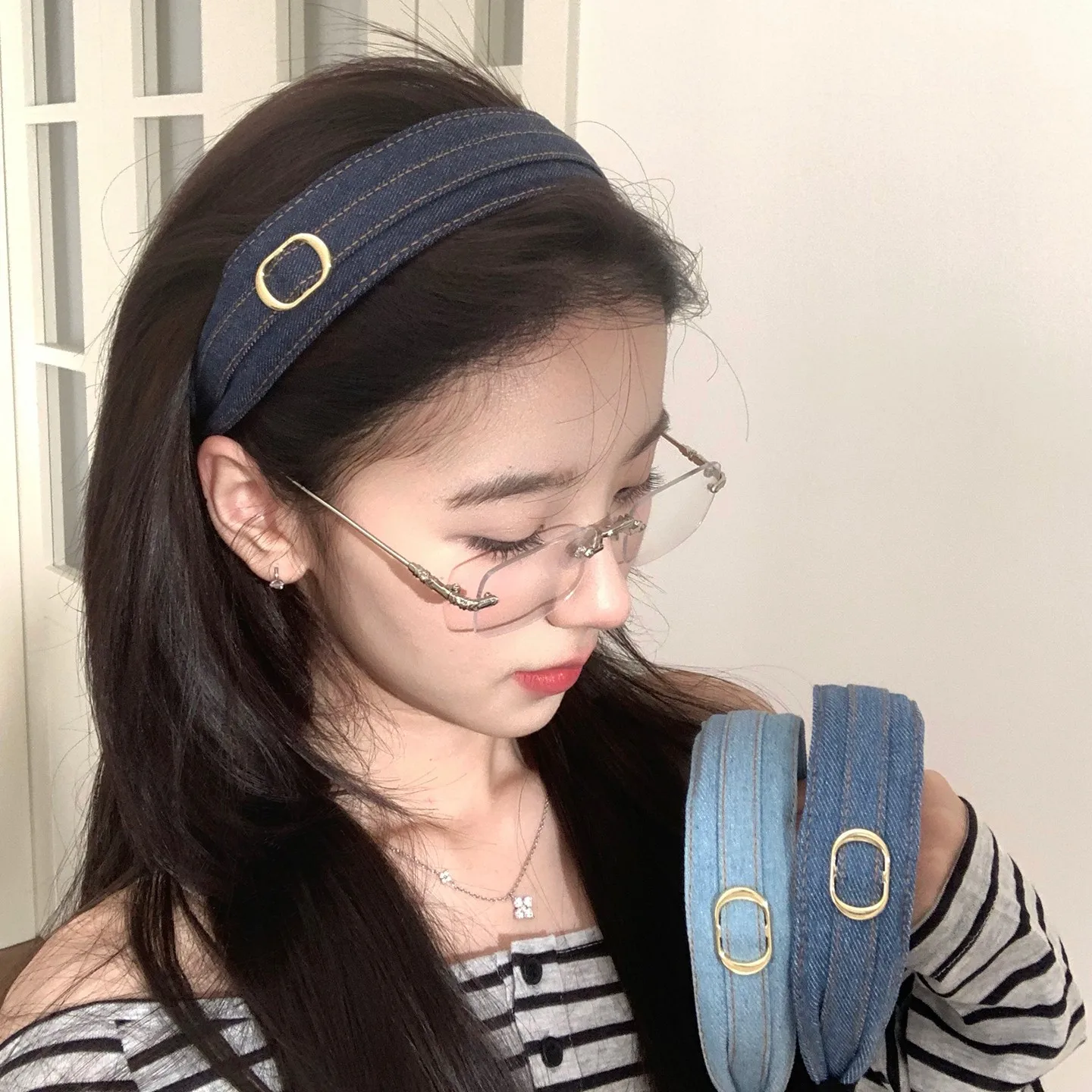 Denim Wide Headbands Women Retro Metal Buckle Hairbands Hair Hoops Korean Scrunchies Hair Bands Non Slip Hair Accessories New