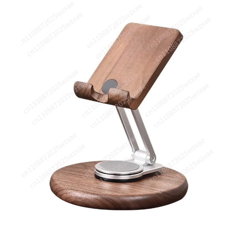 Walnut mobile phone rack desktop rotating lazy rack retro solid wood metal bracket universal