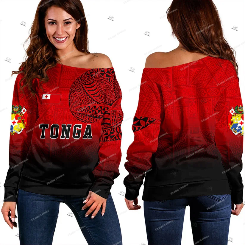 Custom Name Polynesian Country Tonga Hight School Tattoo 3DPrint Casual Harajuku Women Off Shoulder Sweatshirts Long Sleeves X1