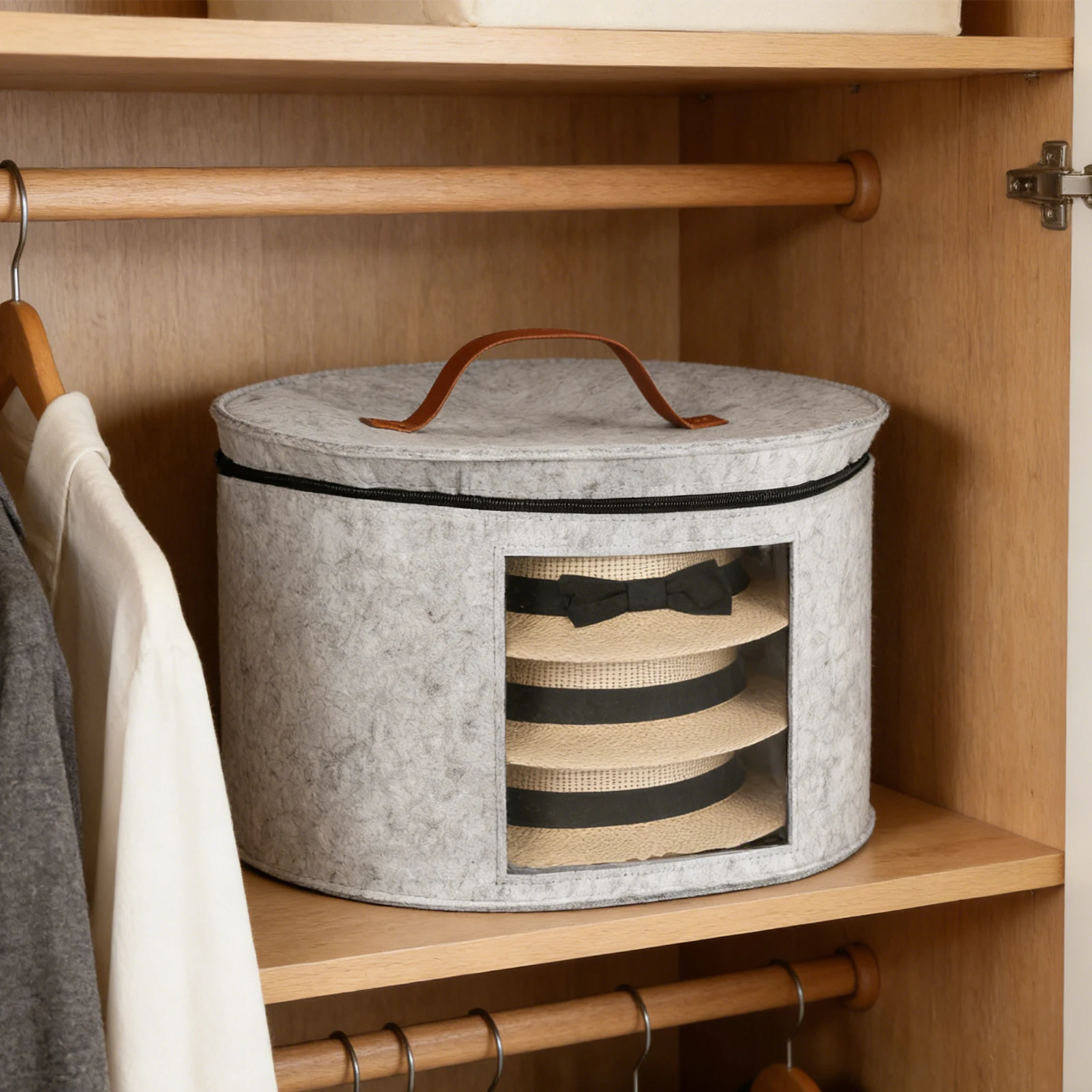 Hutaufbewahrungsbox Große Runde Faltbare Filzhutbox mit Reißverschluss Staubdichter Deckel Reise-Hutboxen Kleiderschrank-Organizer – Detail 3