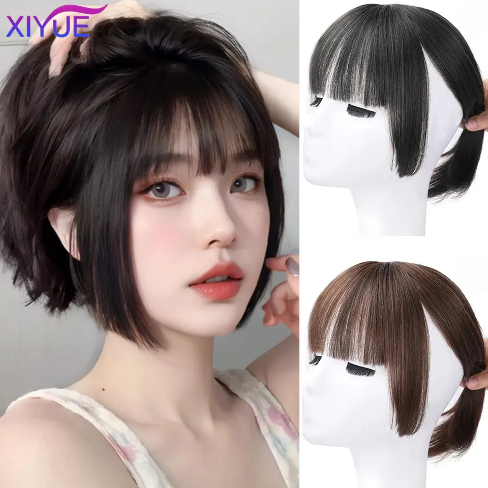 XIYUE Peluca con flequillo princesa cortada en cabello sintético sin rastro en la parte superior de la cabeza aumentar el volumen del cabello parche