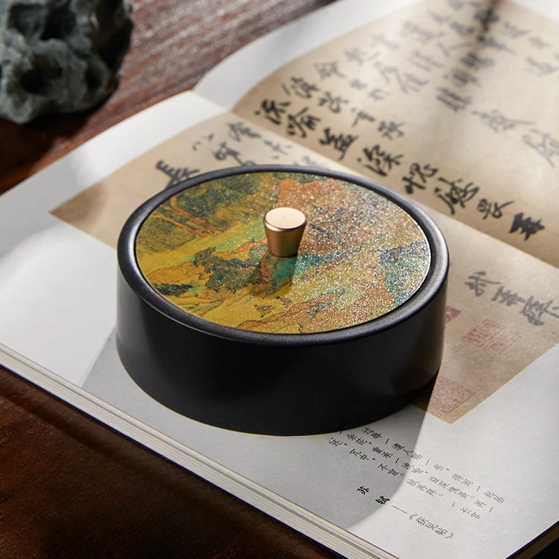 Brass Calligraphy Ink Slab with Lid, Moisture-preserving Ink Box for She Inkstone, Keeps Ink from Drying Out