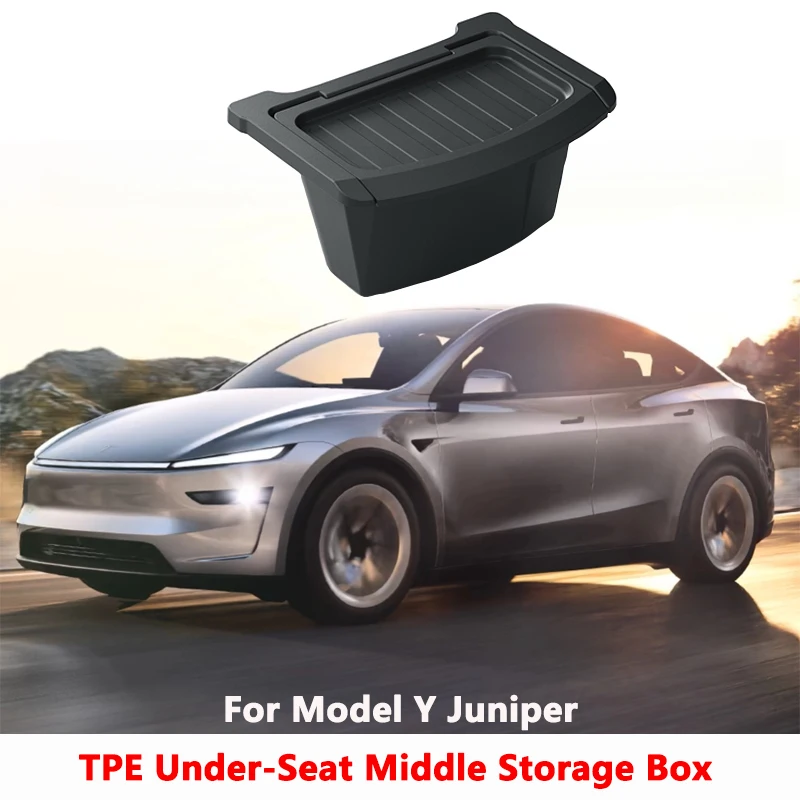 For Tesla Model Y Juniper / Launch 2025 Rear Center Console Floor Storage Box TPE Backseat Organizer Tray Interior Accessories