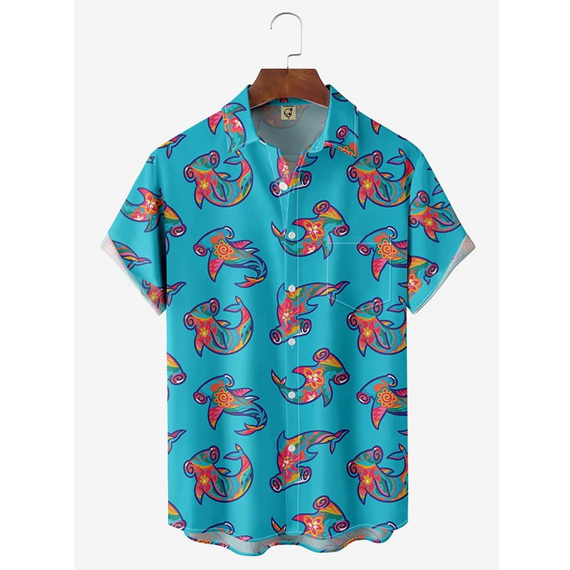 Camisa de praia havaiana de manga curta masculina, tubarão kawaiiano, 3D estampado, blusa cubana, férias de verão, streetwear, tops diários Y2k, novo