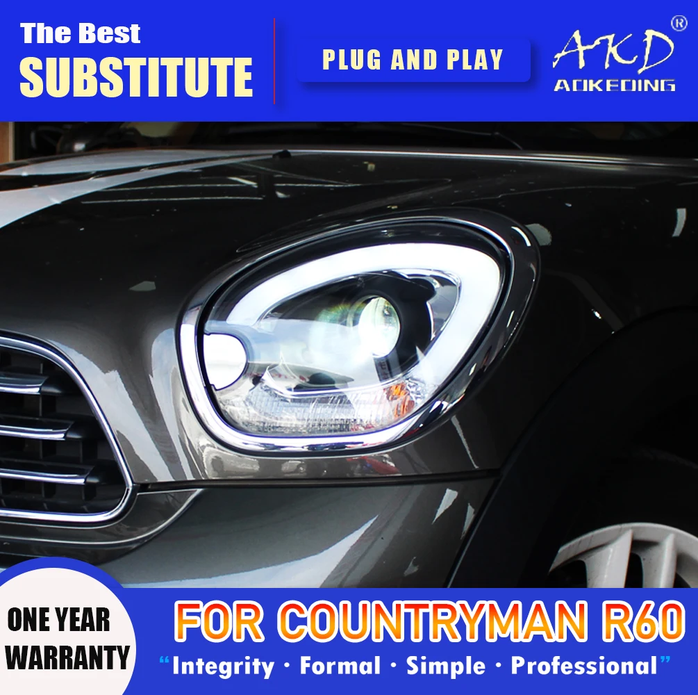 

AKD Head Lamp for MINI R60 LED Headlight 2007-2016 Headlights Countryman R60 DRL Turn Signal High Beam Angel Eye Projector Lens