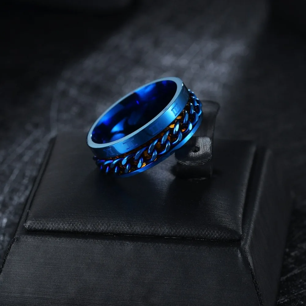 Roman Letter Chain Rings Men Digital Titanium Steel Ring European and American Transfer Rotating Roman Chain Personality Ring image 4