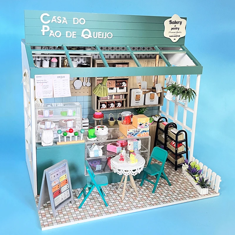 DIY Wooden Doll House Miniature With Furniture Kit Cake Shop Model Dollhouse Assembly Toys for Children Christmas Gift Casa