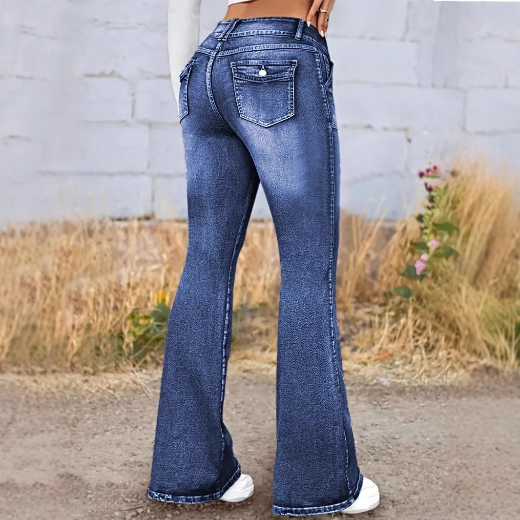 Flare Pants Jeans Women Denim Boot Cut Stretch High Waist Washed Pockets Female Streetwear 2025 Vintage Distressed Trousers