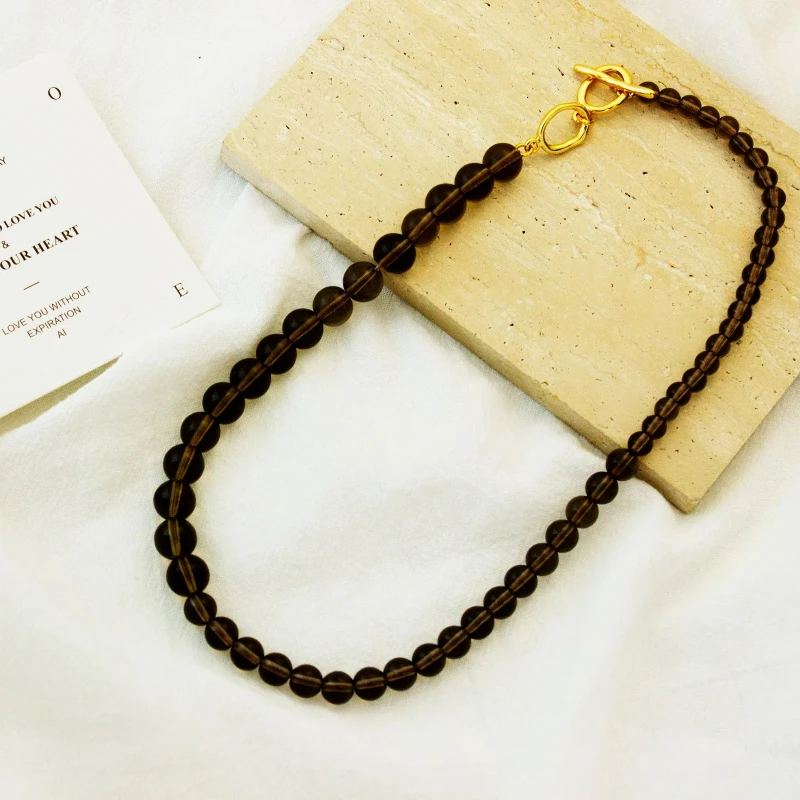 

Brown Coffee Color Tawny Glass Maillard Necklace Brown Black Agate Simple Classic Choker Necklace Gift for Girl Women OT Bar