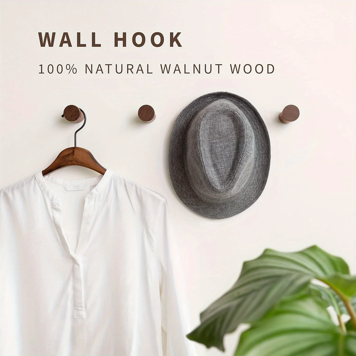 4pcs Walnut Wood Wall Hooks Set - Traditional Style Handcrafted Wooden Hangers for Hats, Coats - Multi-Purpose Home Decor