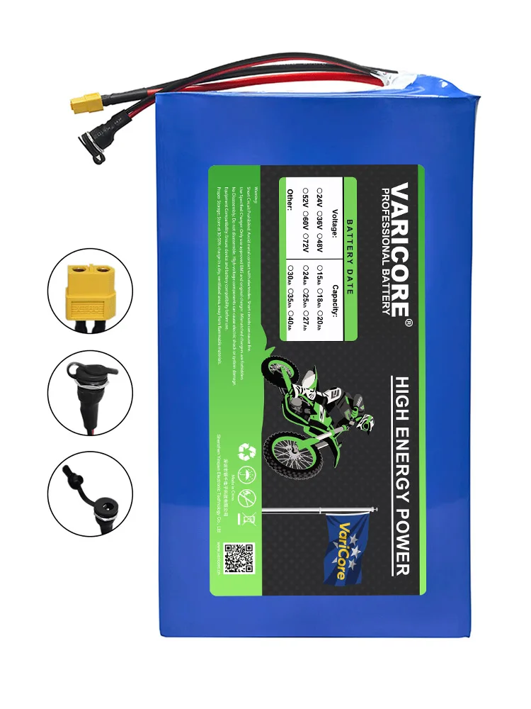 VariCore 48V 30Ah 13s6p 21700 بطارية ليثيوم حزمة 1200w 1440w المدمج في حماية BMS مع شاحن 54.6v 2A