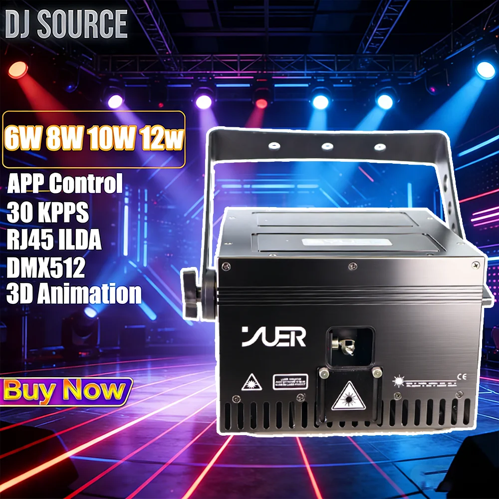 6W 8W 10W 12W RGB Laser Light With A ILDA+RJ45 30KPPS Beam Pattern Effects DMX512 for DJ Party Wedding Stage Effect