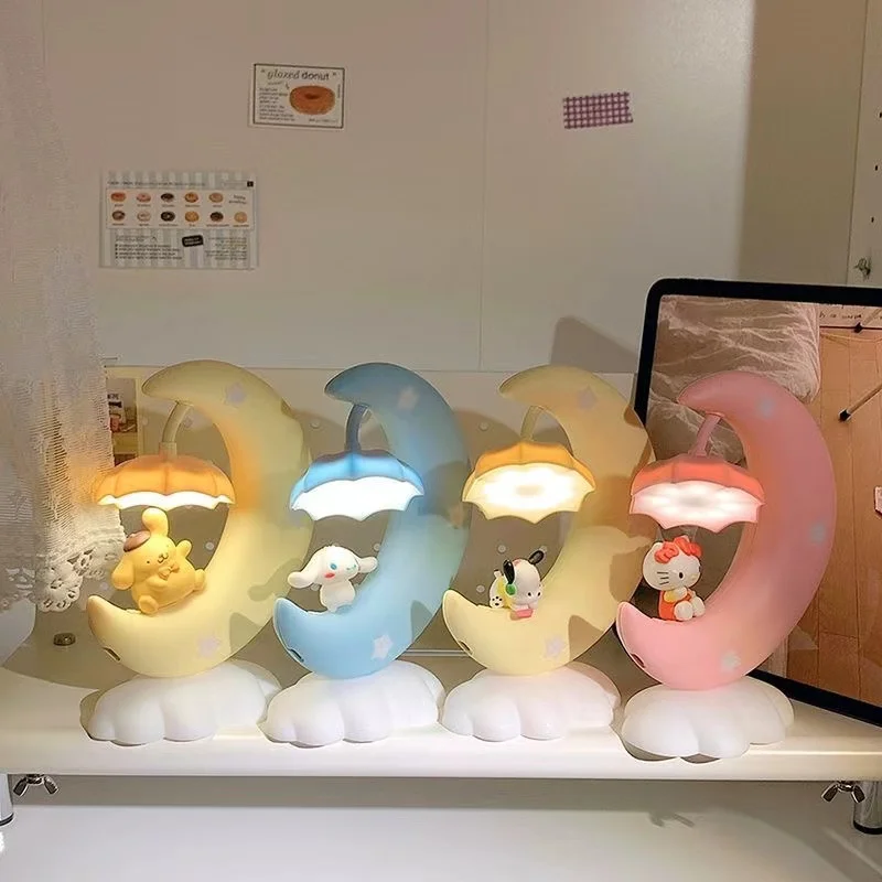 Sanrio Night Light Hello Kitty Cartoon Moon Cloud Series Pompom Purin Table Lamp Cinnamoroll Bedside LampOrnament Kids Toys Gift