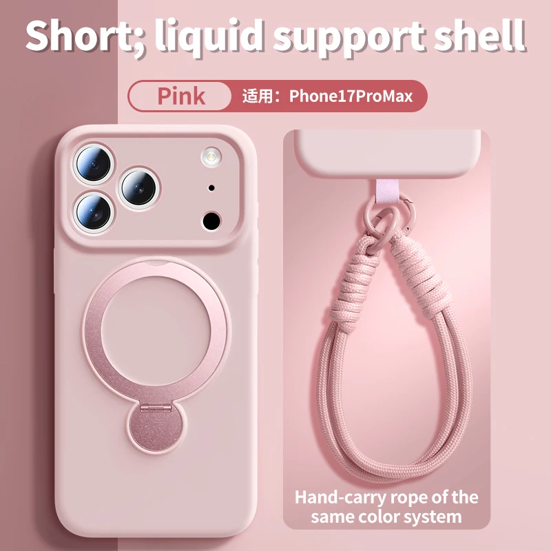 Capa de Silicone Magnética com Cordão para iPhone 17 Pro 16 13 15 14 Pro Max Air, Compatível com Carregamento Sem Fio MagSafe e Suporte