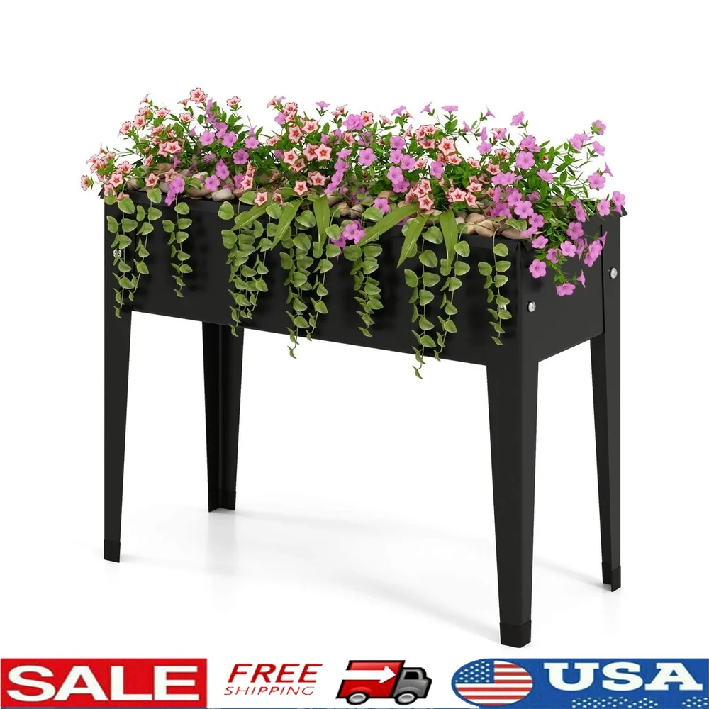 

Elevated Metal Raised Garden Bed Planter Box with Drainage Holes Anti-Slip Footpads Weather Resistant Easy Assembly Plants Herbs